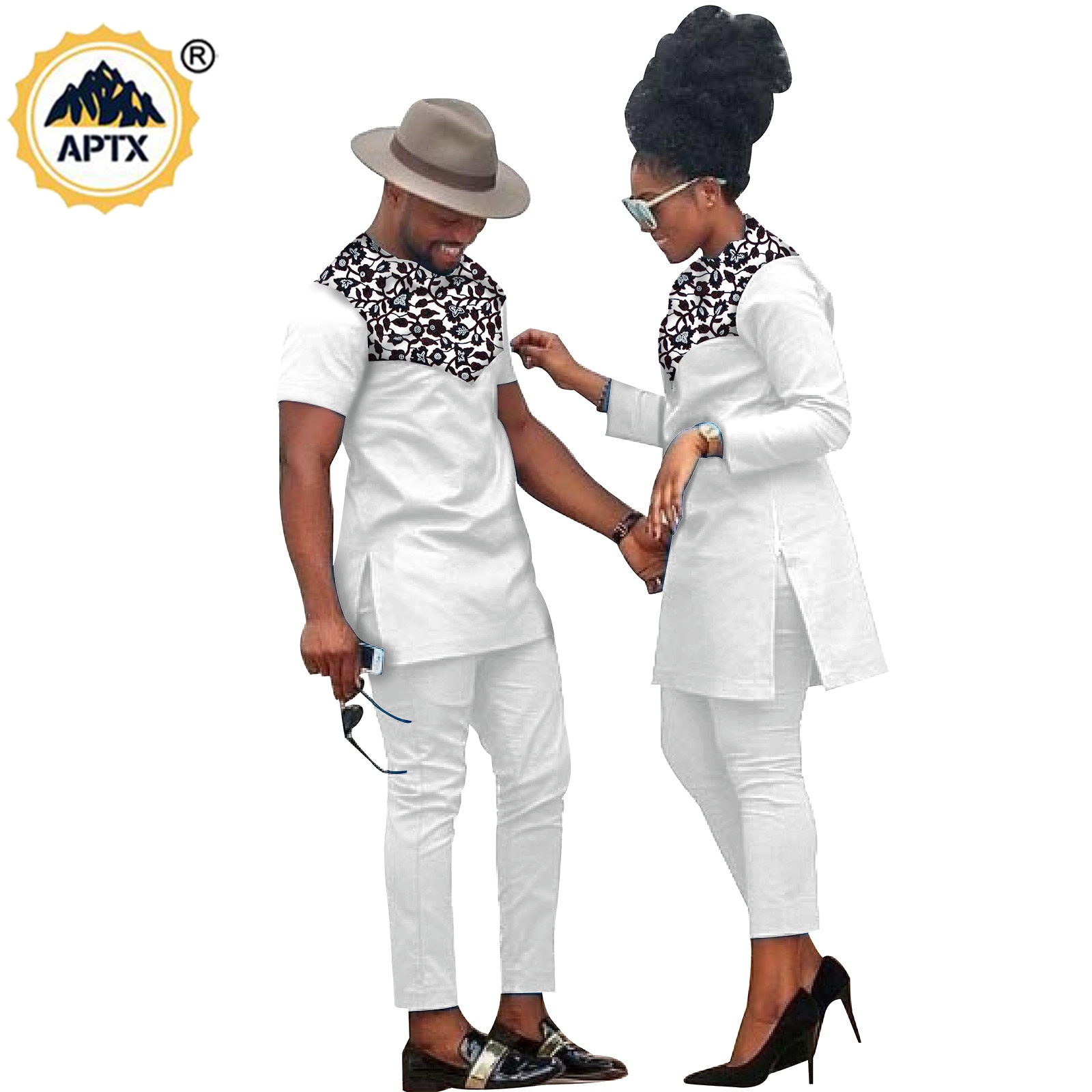 African Clothes for Couples Handmade Bazin Riche African Women Ankara Print Clothes Match Men Outfits Top and Pants Sets S20C001