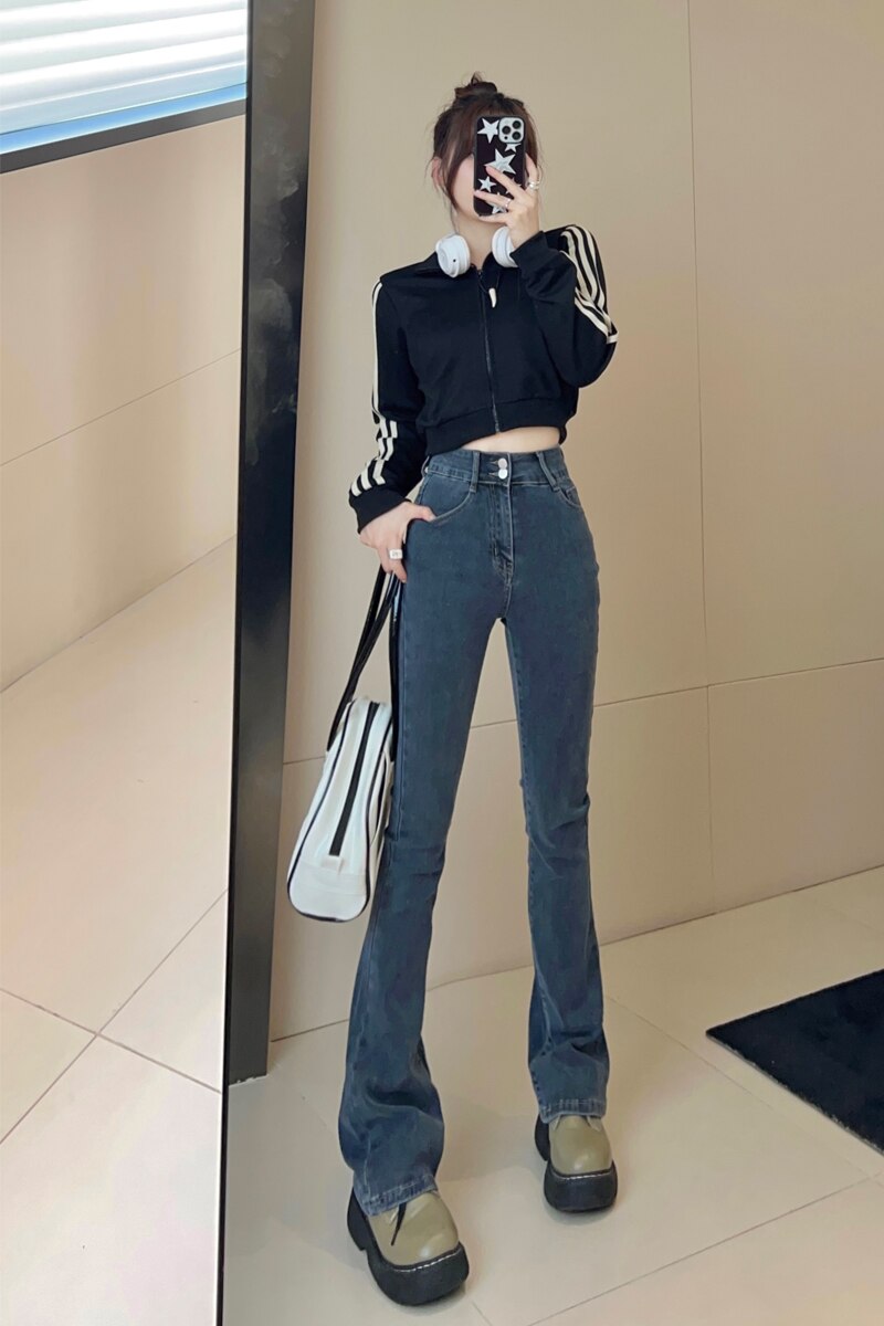 ZOENOVA flared jeans low waist loose comfortable women's pants 2022 elastic fashion boyfriend style jeans pants