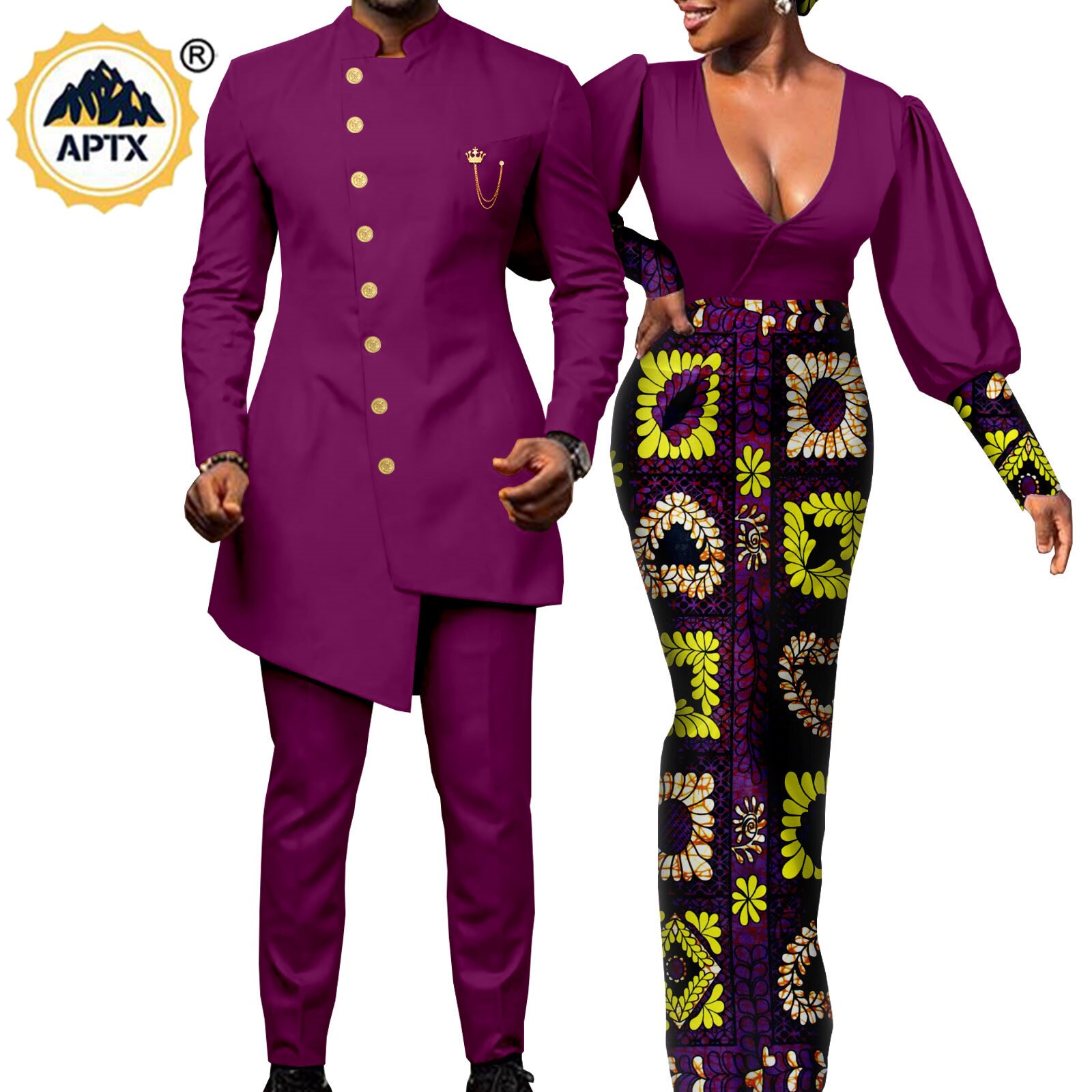 African Couples Clothes Bazin Riche African Dresses for Women Match Men Outfits Chain Top &Pants Sets Dashiki Vestidos Y22C020