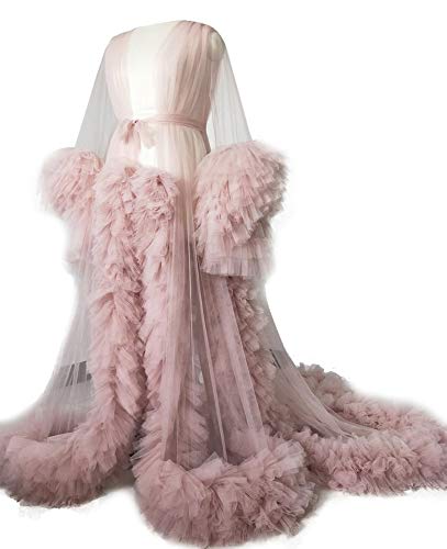 Real Images Maternity Robes Wedding Shawl Pregnant Women Sexy Tulle Bathrobe Dresses Photo Shoot Party Fluffy Baby Shower Gowns