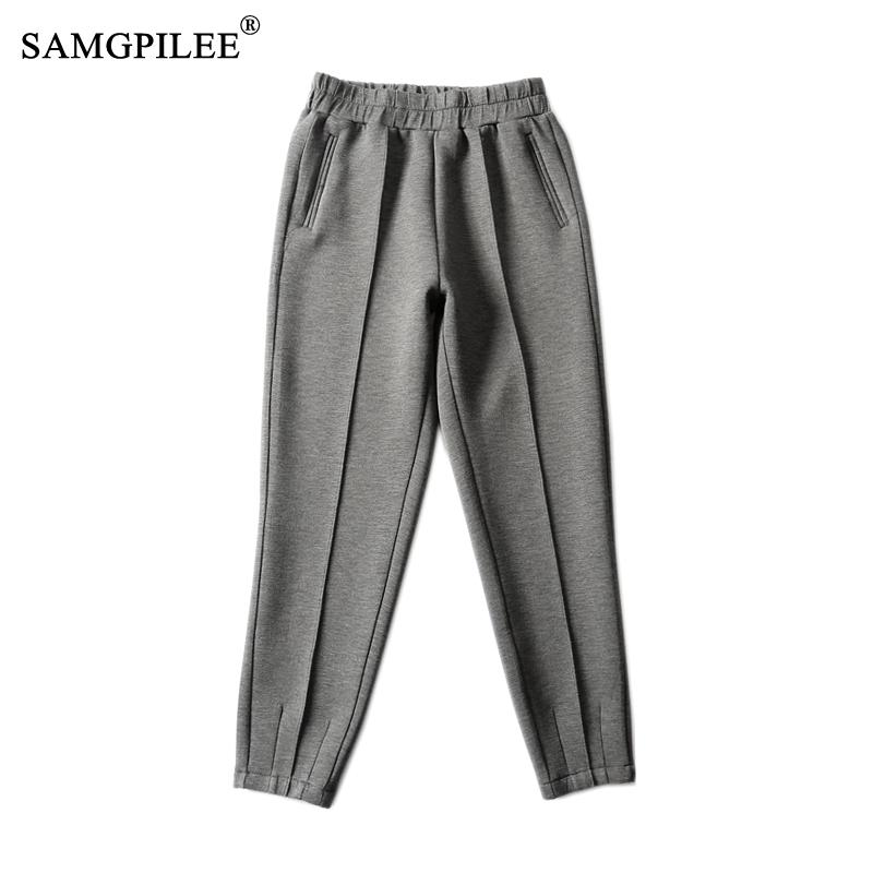 Women Pant 2022 Full Length Casual Korean Broadcloth Elastic Waist Solid High Pleated Pencil Pants For Woman 4XL