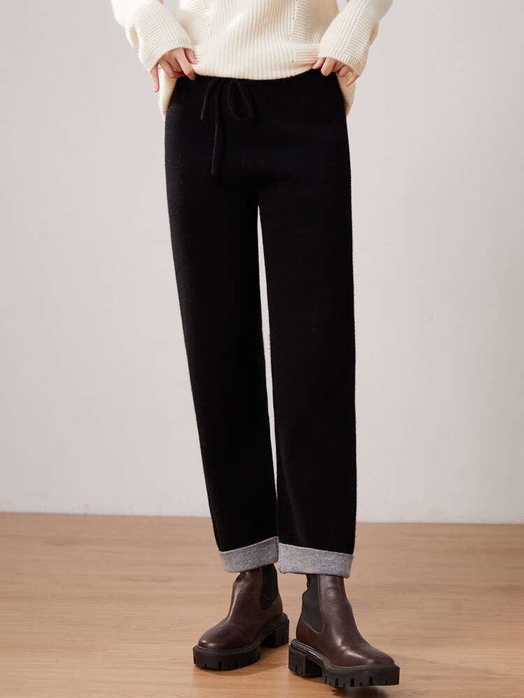 Cashmere wide leg pants 22 new 100% pure wool women's capris soft and fashionable ATTYYWS brand knitted wide leg pants solid