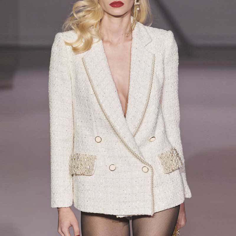 22New Autumn Winter 2piece Sets Fashion Office Sequins Beading Lapel Singel Button Long Sleeve Blazer Coat High Waist Bow Shorts