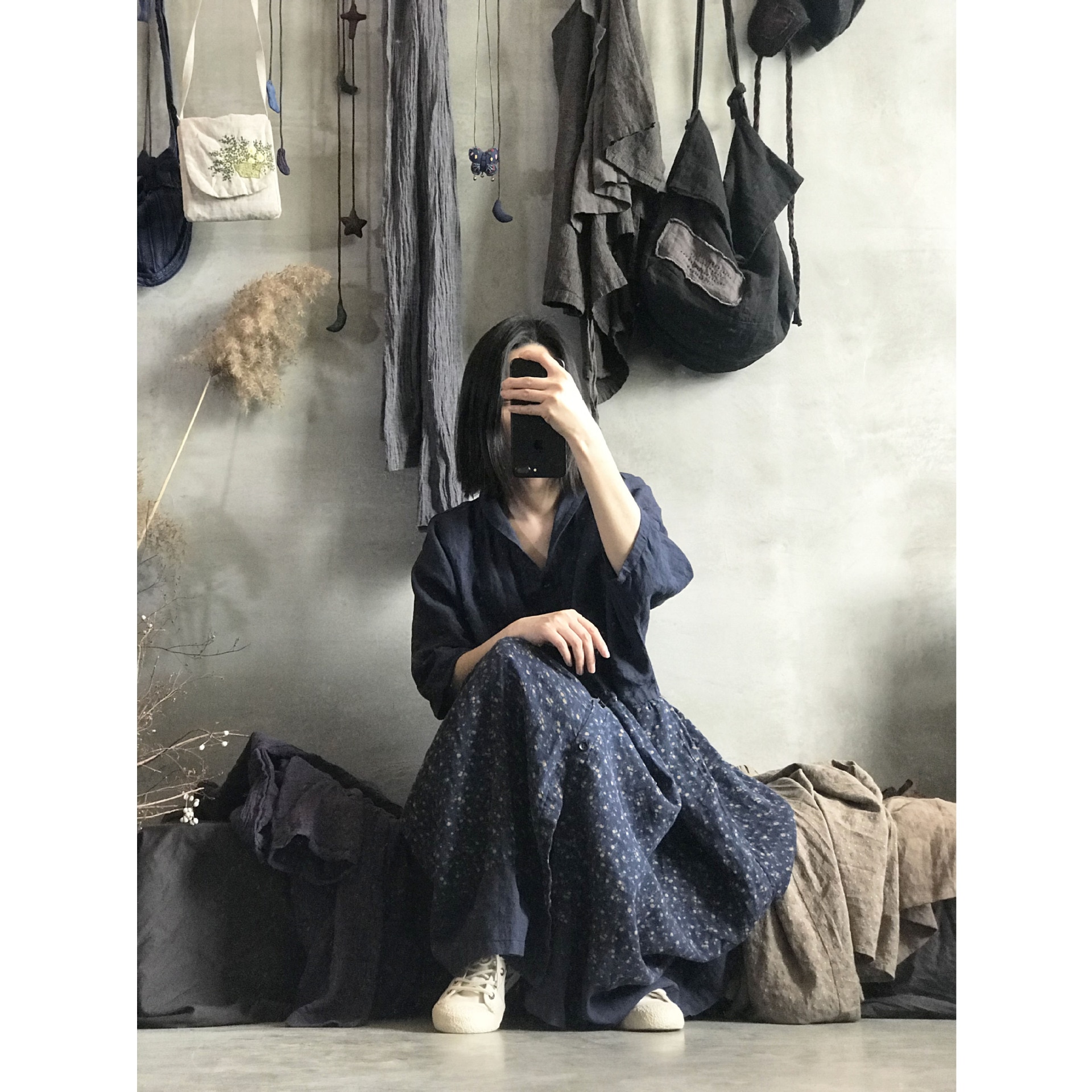 Women Linen Retro Patchwork Printed Dress Ladies Vintage Spliced Dress Female 2022 Spring Summer Dresses