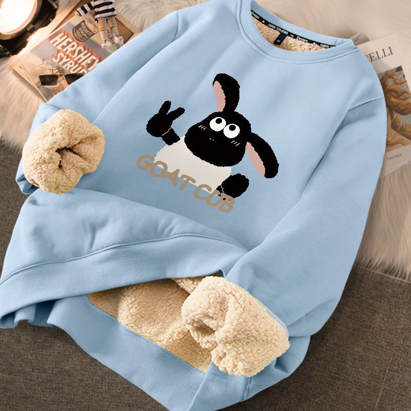 Thickened loose new warm lamb wool round neck velvet autumn winter sweater girl student autumn winter