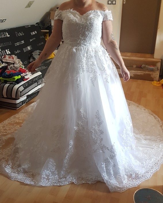 White Off the Shoulder Vestido De Noiva 2022 Wedding Dress Train Custom-made Plus Size Bridal Tulle Mariage