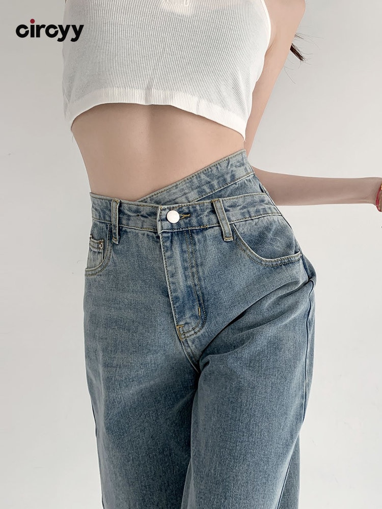 Circyy Jeans Women Pants Denim Wide Leg Irregular High Waisted Fashion Mop Pants Korean Chic Trousers Y2k 2022 Streetwear Loose