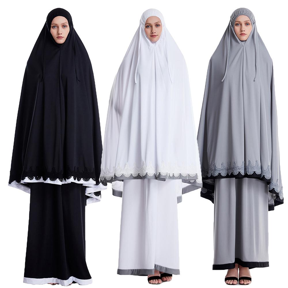 Ramadan Women 2 Piece Muslim Prayer Set Khimar Abaya Overhead Hijab+Skirt Full Cover Islam Clothing Middle East Worship Service
