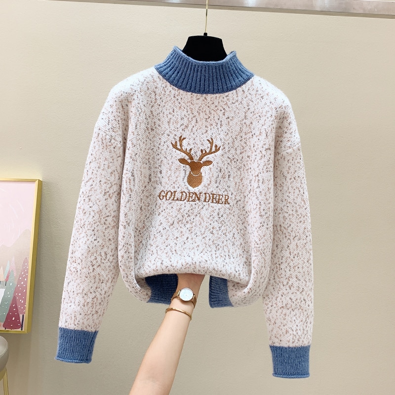 Women Casual Pullovers Sweater 2023 New Winter Mock Neck Knitted Sweater Long Sleeve Slim Female Tops Warm Basic Knitwear Jumper