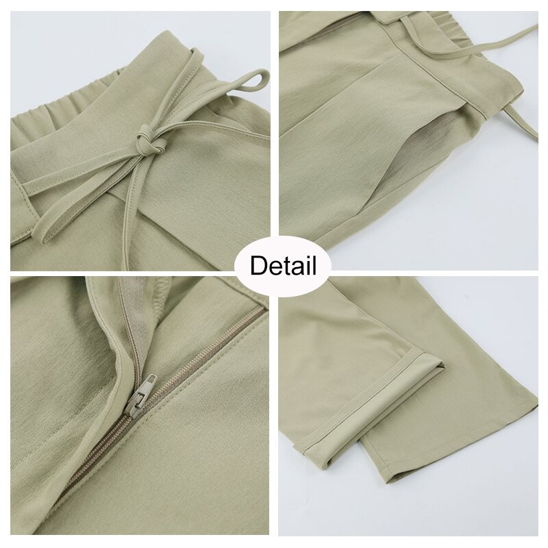 EleeMee Women Pants Wide Leg Pants Cross Strap High Waist Casual Straight Ultra Long Trousers Female Fashion Pants Size S-L