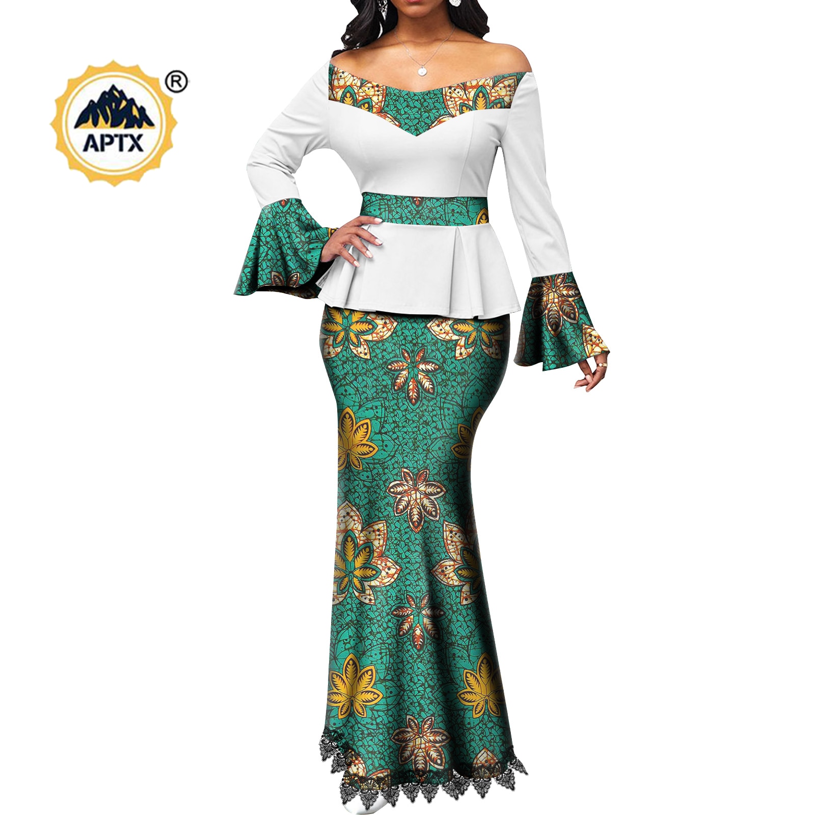 African Couple Clothes Women Print  V-neck Top and Lace Skirts Match Men Outfits Dashiki Long Vest Shirt and Pants Sets Y22C041