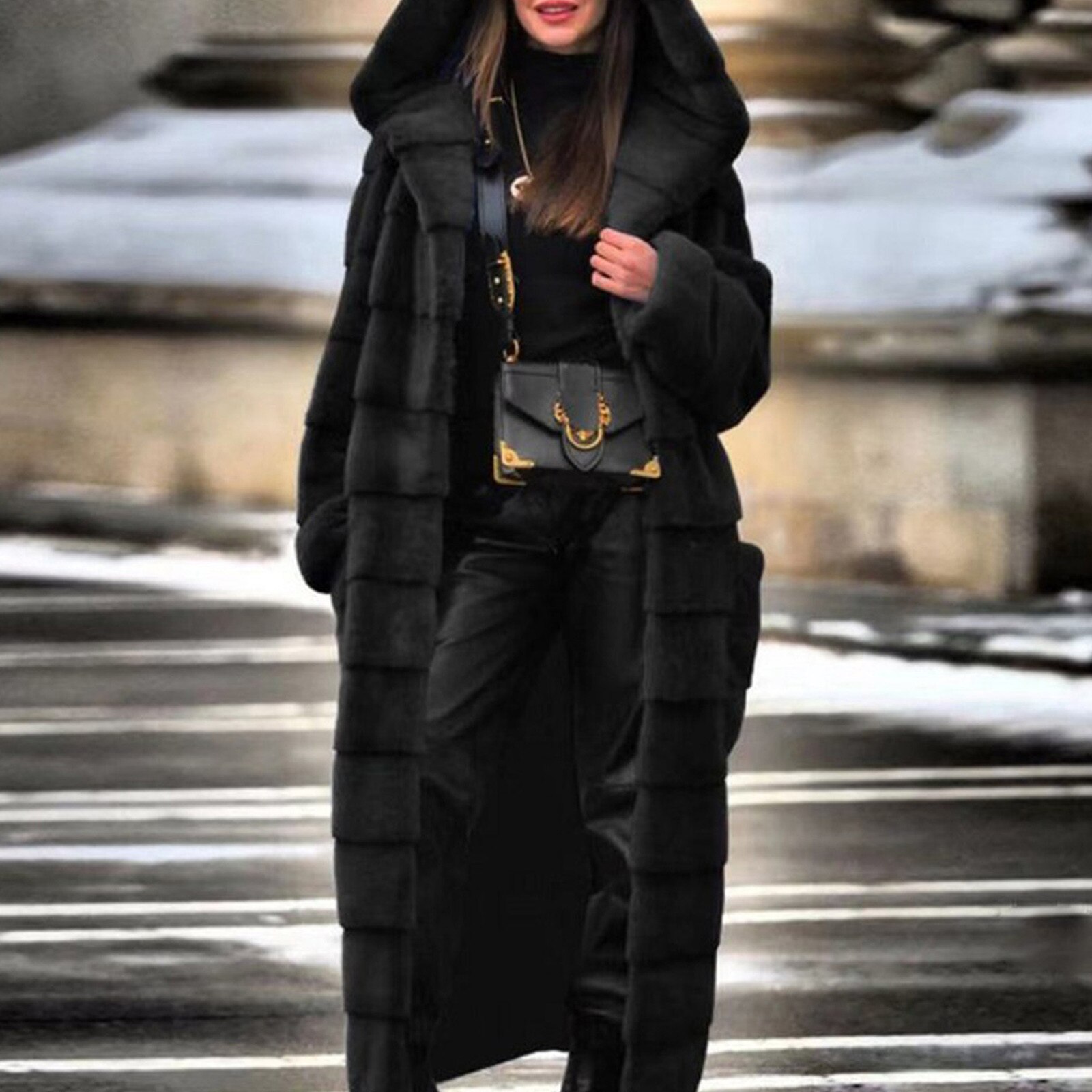 Women Causal Faux h Coat Long Sleeve Body Warmer Faux Furry Jacket Hooded Fashion Outerwear