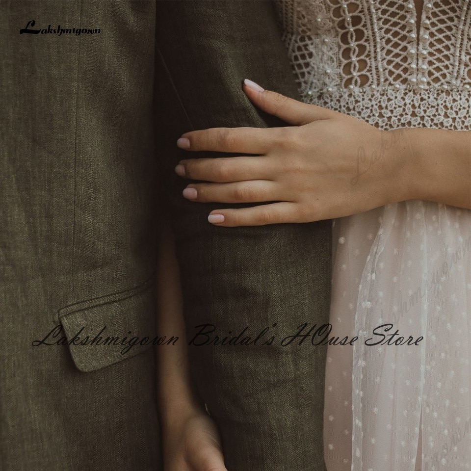 Lakshmigown Sexy Beach Wedding Dress Spaghett Straps 2022 Robe Mariee Vintage Lace Boheme Wedding Dresses Backless Pearls Beaded