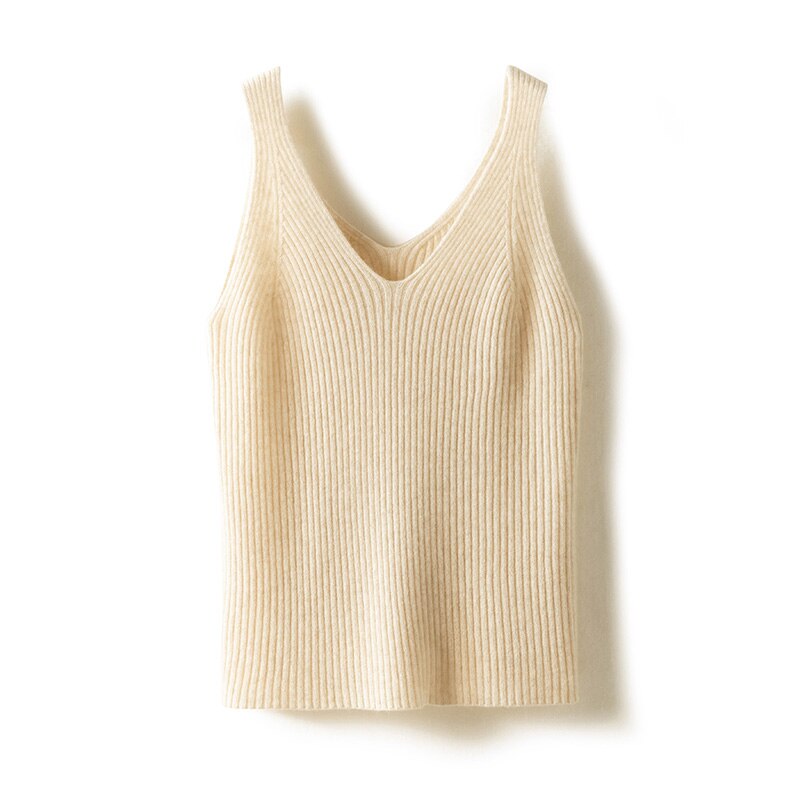 New Women Sexy 100% Cashmere High Elasticity Vest Crop Fashion Tops O-Neck Tank Soft Warm Ladies Knit Camisole Bottoming