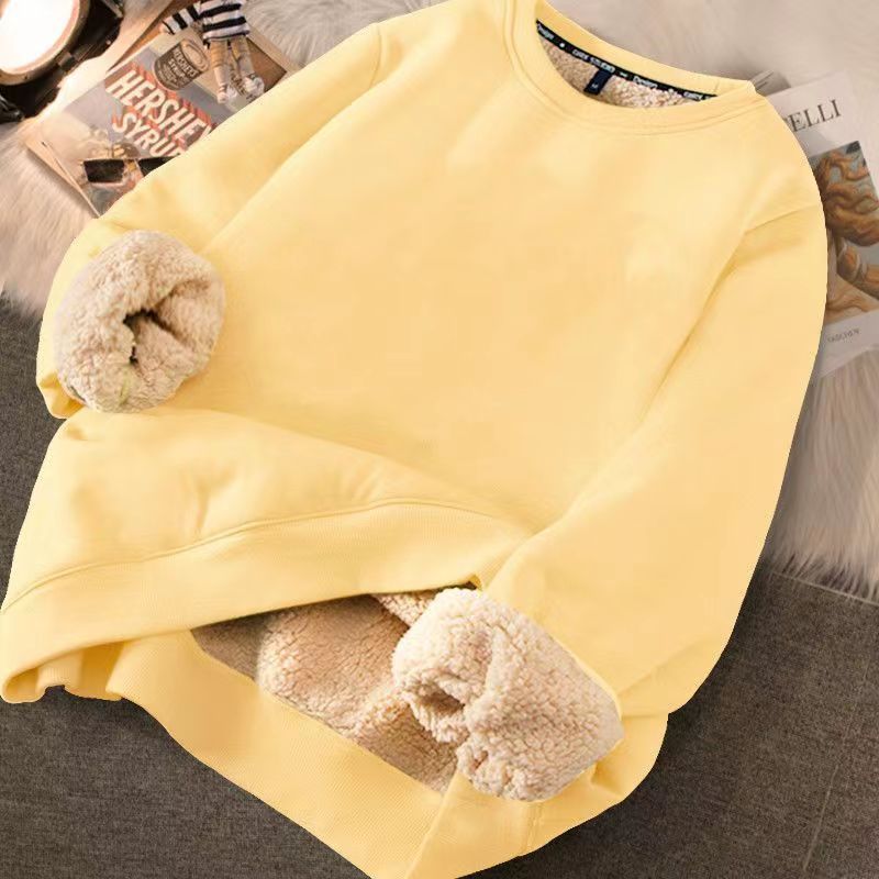 Thickened loose new warm lamb wool round neck velvet autumn winter sweater girl student autumn winter
