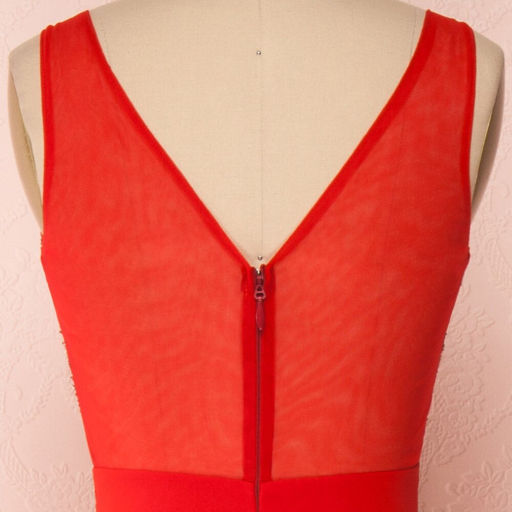 ENOCH Stunning V-Neck A-Line Evening Dresses Sleeveless Backless Red Appliques Formal Gowns Chiffon Side Split Vestido De Noche