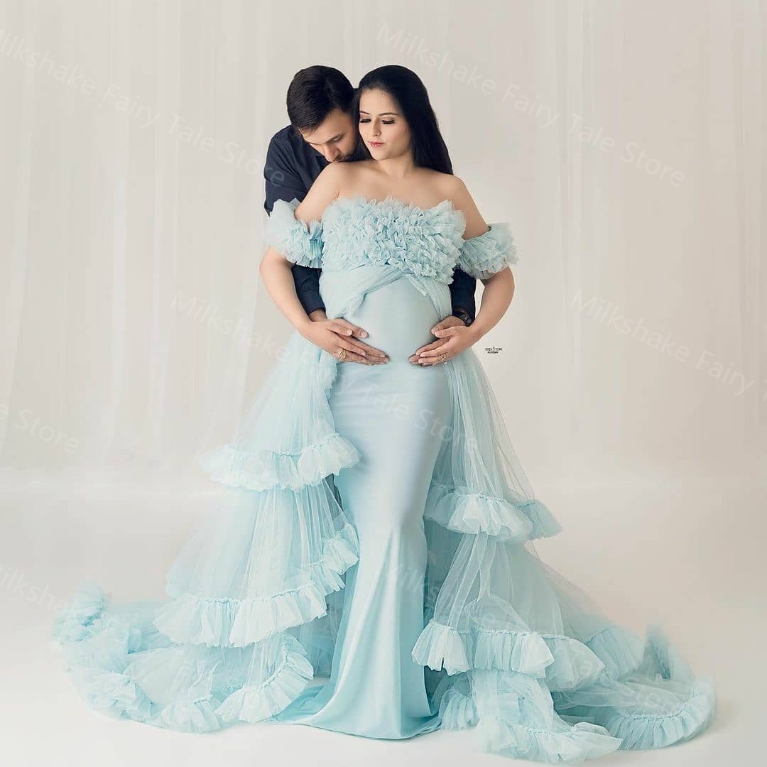 Charming Off The Shoulder Maternity Dresses Ruffles Pregnant Women Gown for Photoshoot Sexy Floor Length Pregnancy Babyshower