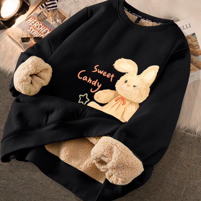 Thickened loose new warm lamb wool round neck velvet autumn winter sweater girl student autumn winter