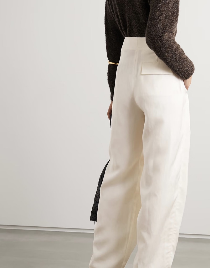 2022 Early Autumn New Minimalist Design Silk Linen Belt High Waist Pleated Loose Wide Leg Trousers Women Pants