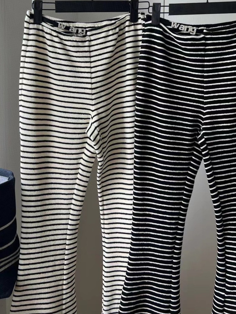 GIGIYW Classic Simple Metal Diamond Stripe Towel Versatile Elastic Leisure Stretch Pants Women Wide Leg Length Autumn 2022 New