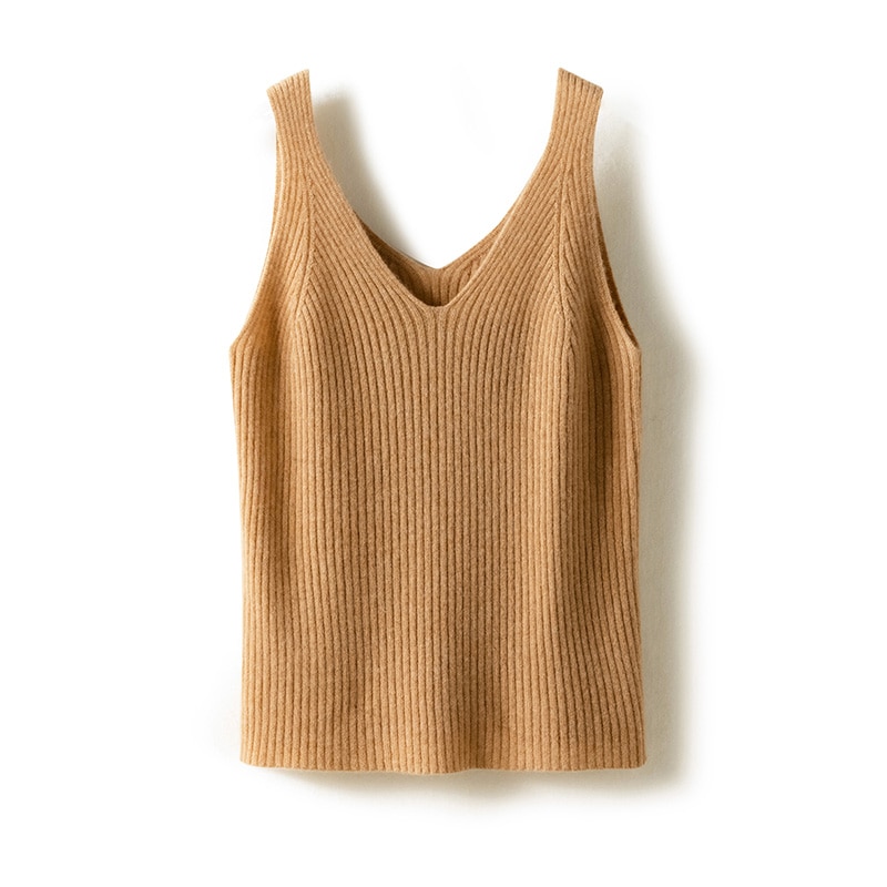 New Women Sexy 100% Cashmere High Elasticity Vest Crop Fashion Tops O-Neck Tank Soft Warm Ladies Knit Camisole Bottoming
