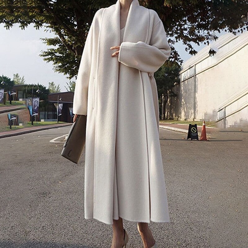 GetSpring Women Wool Coat Temperament Elegant Simple Winter Woolen Jacket All Match Loose Long Overcoat Autumn All Match 2022