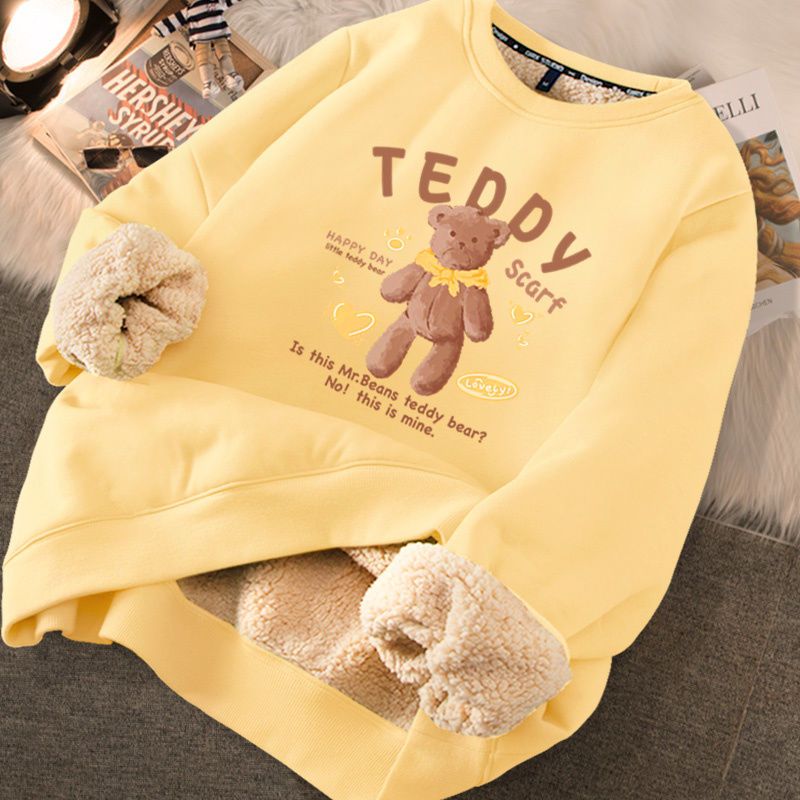 Thickened loose new warm lamb wool round neck velvet autumn winter sweater girl student autumn winter