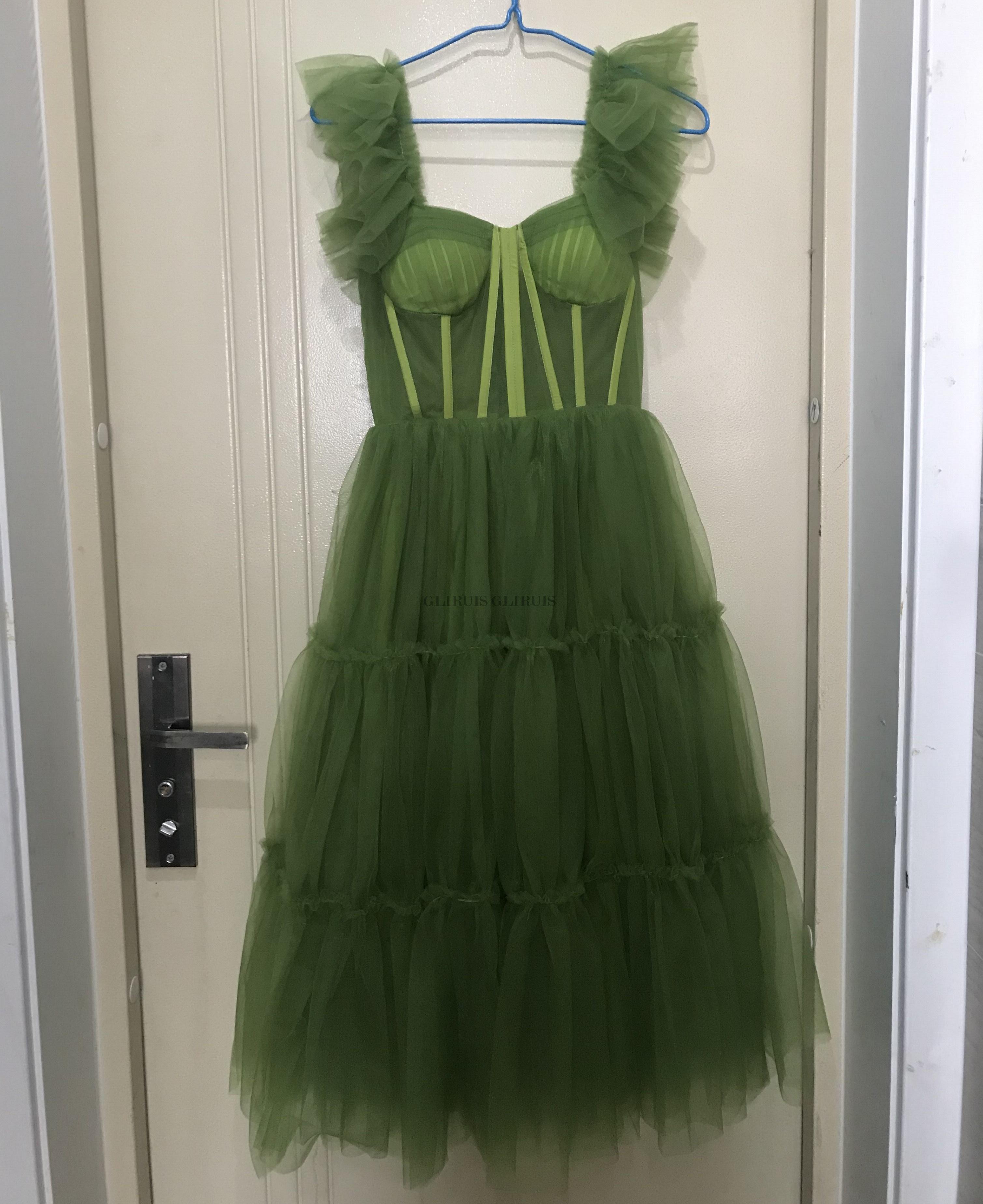 Simple Pink Short Prom Dresses Spaghetti Straps Tiered Tulle Tea-Length Wedding Party Dress Evening Wear Robes