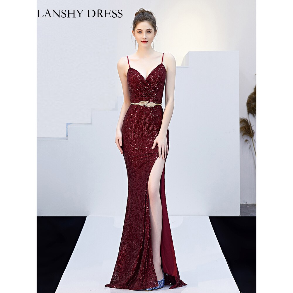 Sexy Evening Dress Backless Party  Spaghetti Straps Stretchy Formal Gowns Long Side Fork Robe De Soriee