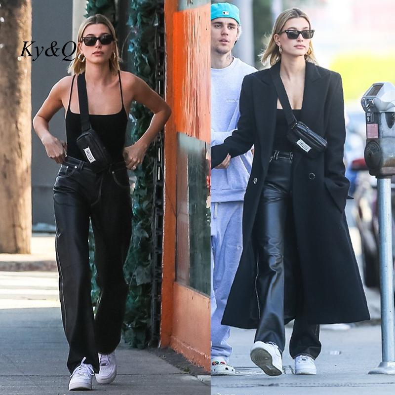 Hailey Same Women Black Loose Pu Leather Trousers 2022 New Vibe Fried Europe America Street High Waist Versatile Straight Pants