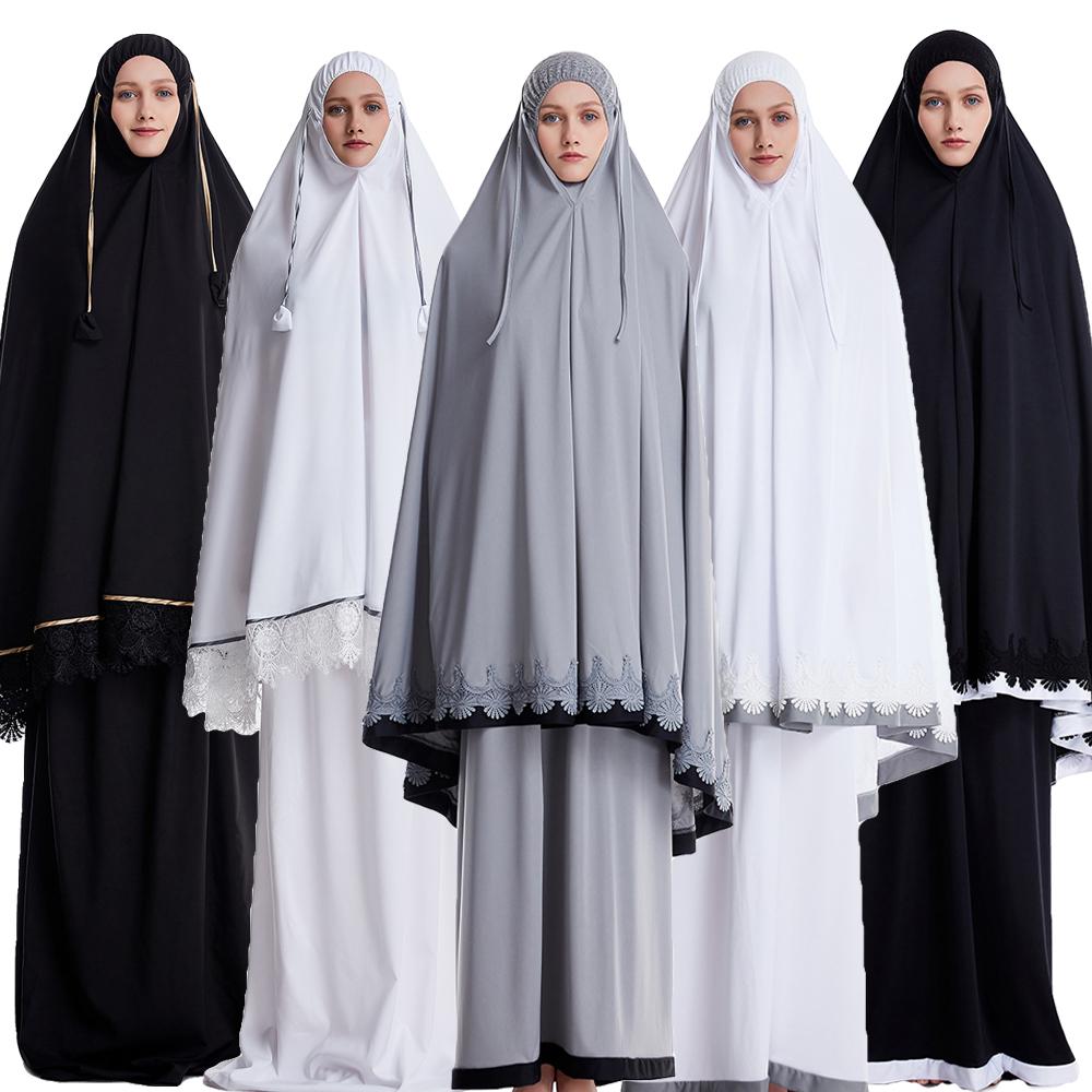 Ramadan Women 2 Piece Muslim Prayer Set Khimar Abaya Overhead Hijab+Skirt Full Cover Islam Clothing Middle East Worship Service