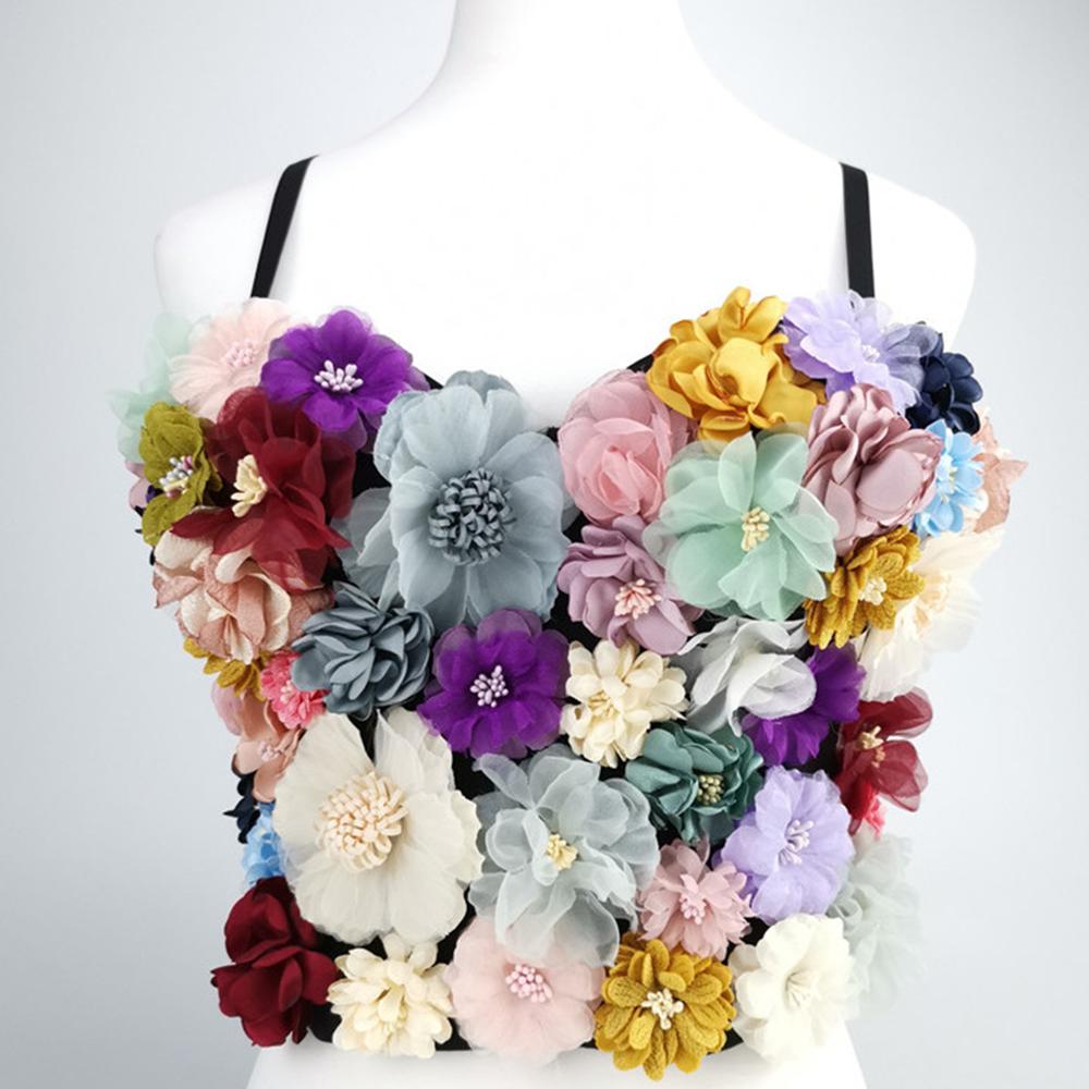 SXTHAENOO Sexy & Charming Applique Floral Corselets Women's Bachelorette Bustier Bra Cropped Top Wedding Bralette Vest