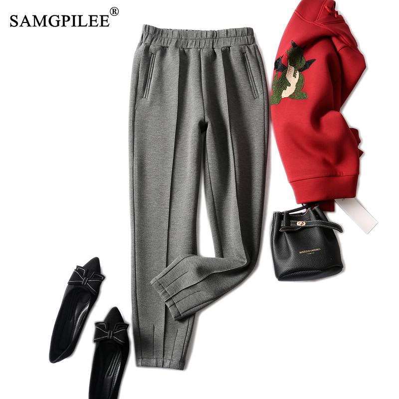 Women Pant 2022 Full Length Casual Korean Broadcloth Elastic Waist Solid High Pleated Pencil Pants For Woman 4XL