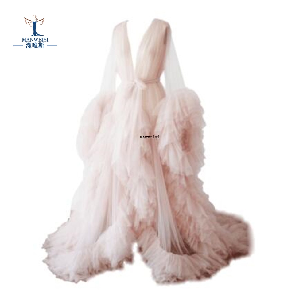Real Images Maternity Robes Wedding Shawl Pregnant Women Sexy Tulle Bathrobe Dresses Photo Shoot Party Fluffy Baby Shower Gowns