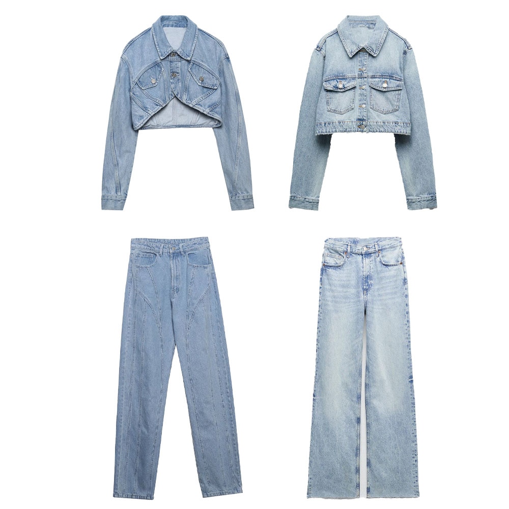 2022 spring new women's fashion retro all-match high waist stitching decoration casual pocket button straight jeans