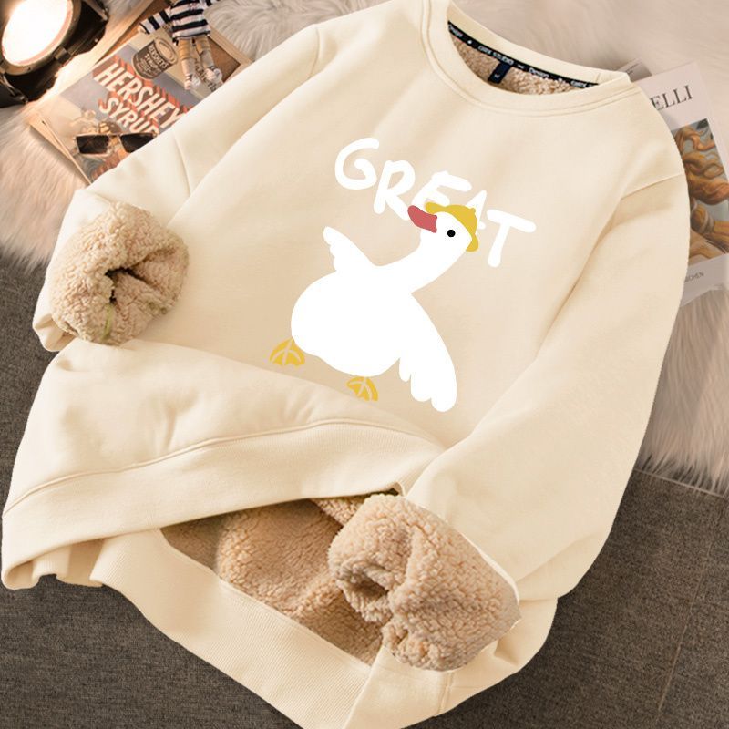 Thickened loose new warm lamb wool round neck velvet autumn winter sweater girl student autumn winter