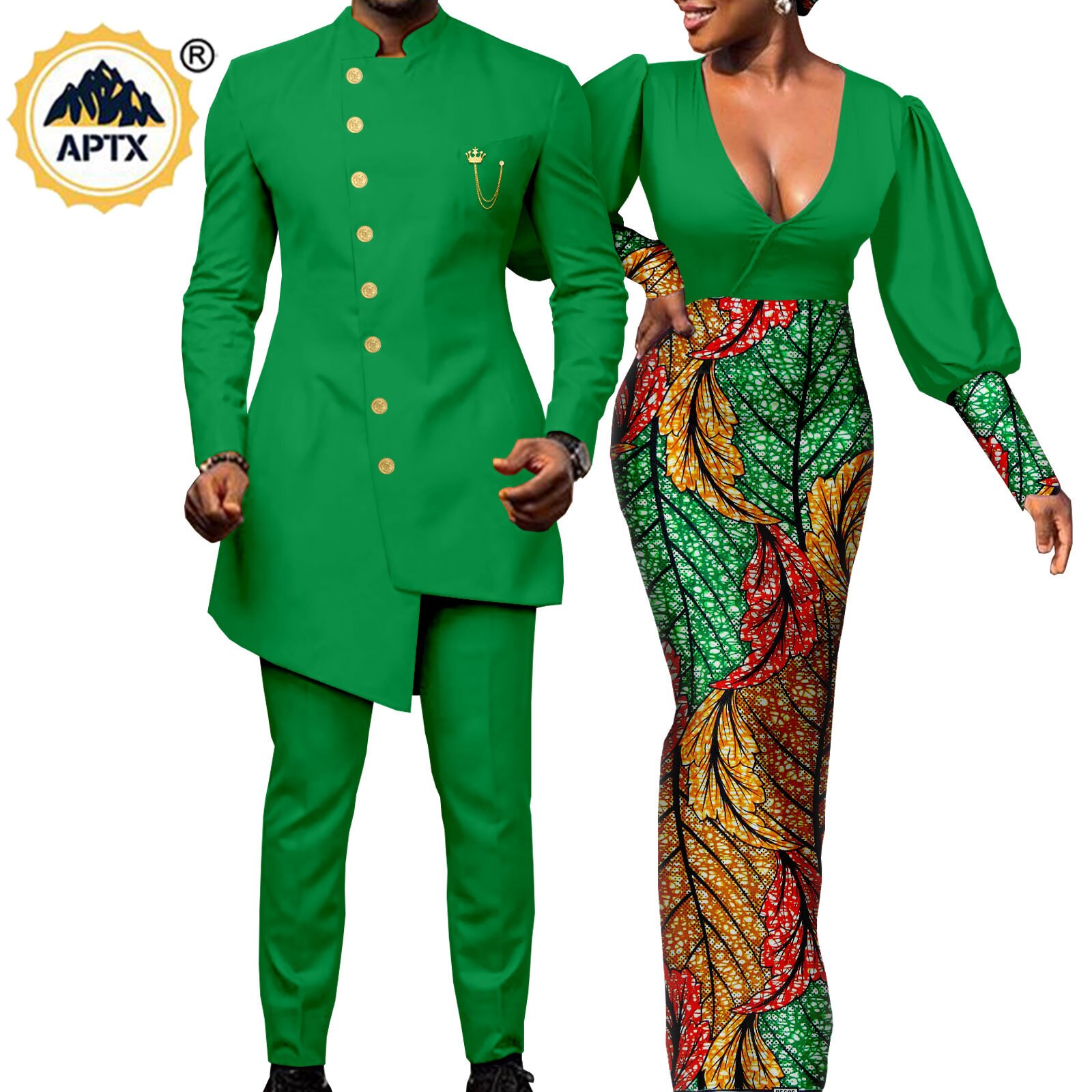 African Couples Clothes Bazin Riche African Dresses for Women Match Men Outfits Chain Top &Pants Sets Dashiki Vestidos Y22C020