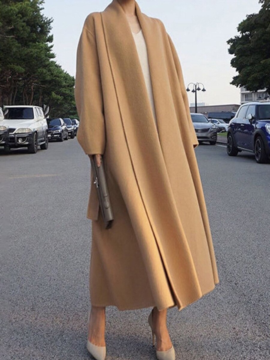 GetSpring Women Wool Coat Temperament Elegant Simple Winter Woolen Jacket All Match Loose Long Overcoat Autumn All Match 2022