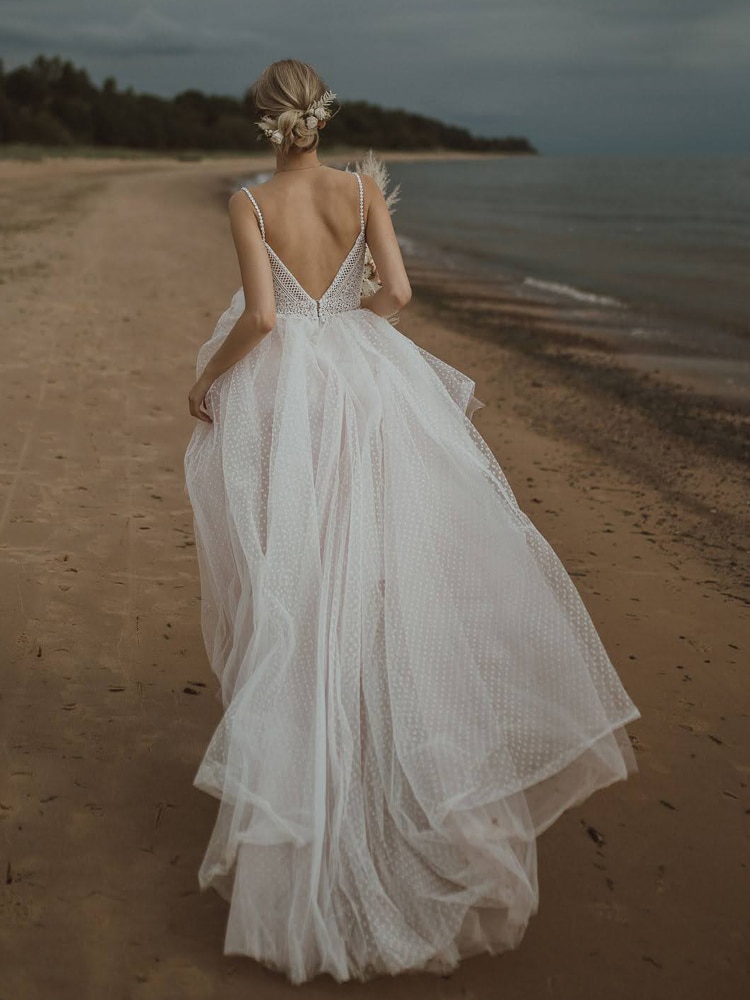 Lakshmigown Sexy Beach Wedding Dress Spaghett Straps 2022 Robe Mariee Vintage Lace Boheme Wedding Dresses Backless Pearls Beaded