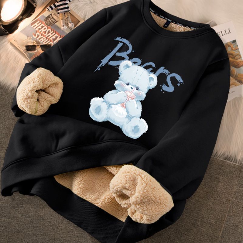 Thickened loose new warm lamb wool round neck velvet autumn winter sweater girl student autumn winter