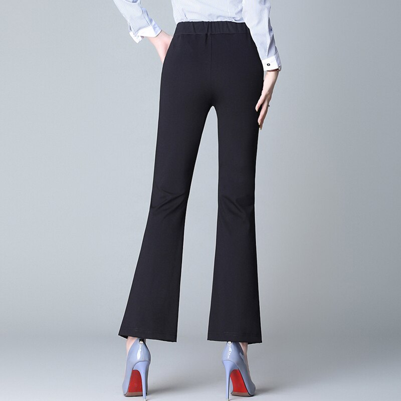 022 black slim stretch flared pants for women in spring and autumn, high waist and slim flared pants, thin split flared pants in