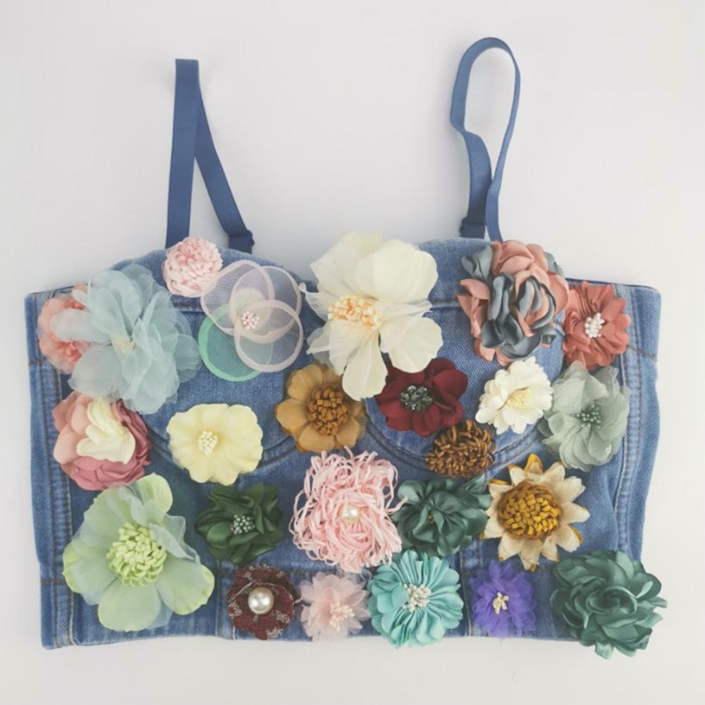 SXTHAENOO Sexy & Charming Applique Floral Corselets Women's Bachelorette Bustier Bra Cropped Top Wedding Bralette Vest