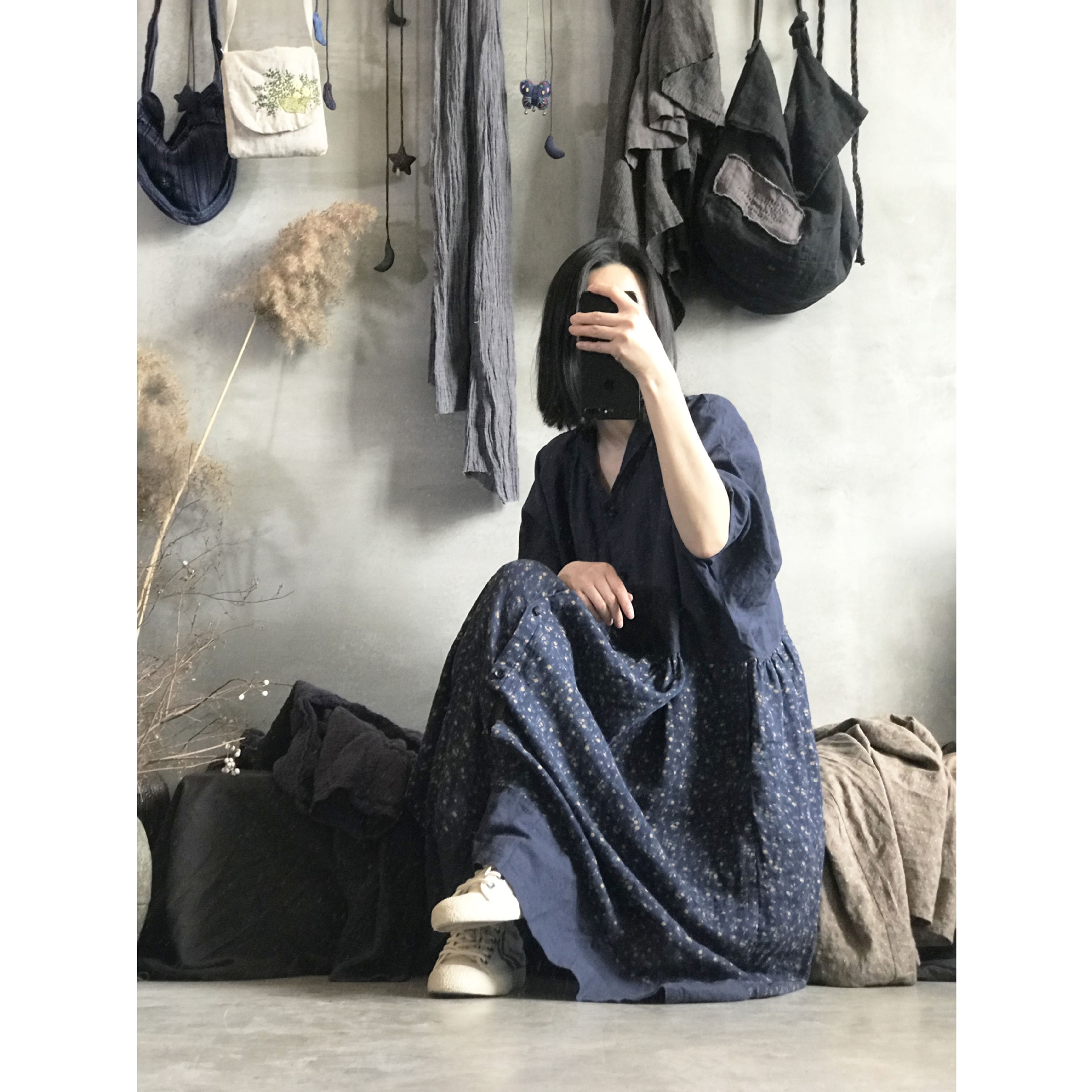 Women Linen Retro Patchwork Printed Dress Ladies Vintage Spliced Dress Female 2022 Spring Summer Dresses