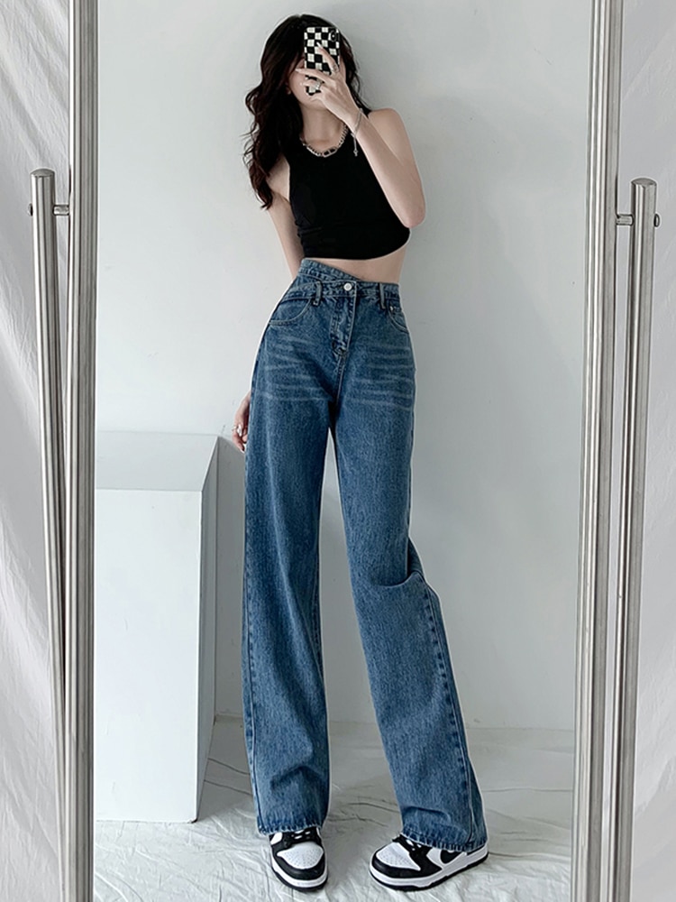 Circyy Jeans Women Pants Denim Wide Leg Irregular High Waisted Fashion Mop Pants Korean Chic Trousers Y2k 2022 Streetwear Loose