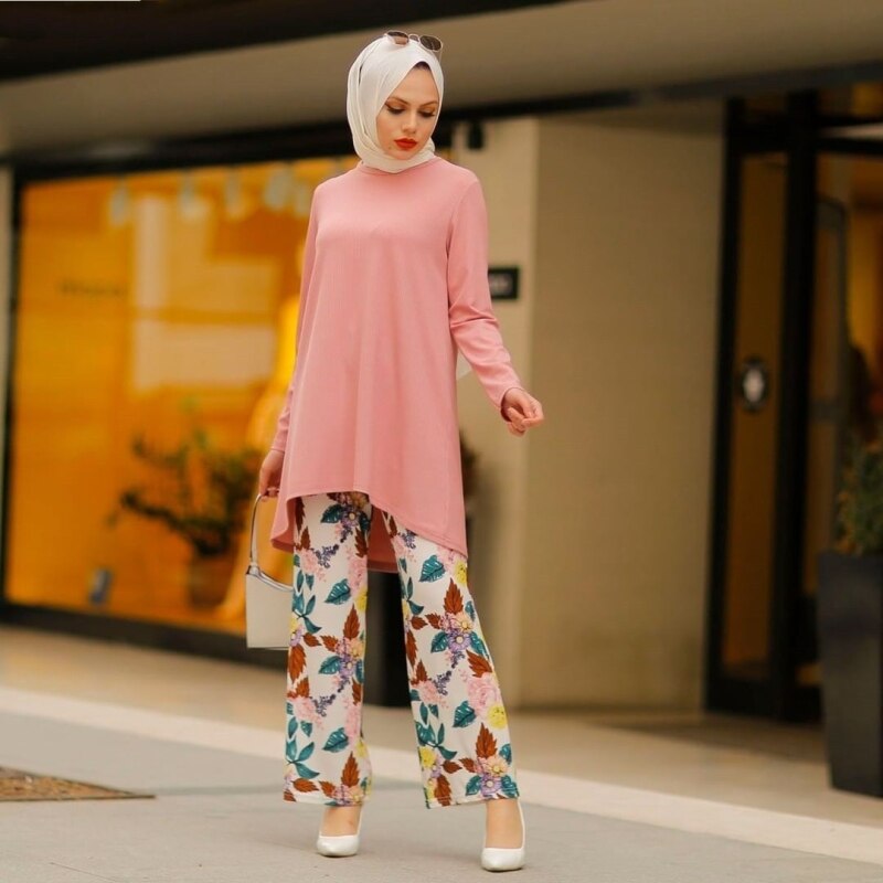 2022 Muslim Women Hijab Dress+Pant Set Arab Islam Robe Print Suit Clothing Dubai Turkey Outfits Kaftan Female Morocco Fashion