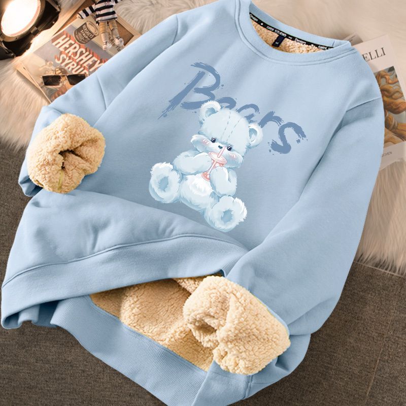 Thickened loose new warm lamb wool round neck velvet autumn winter sweater girl student autumn winter