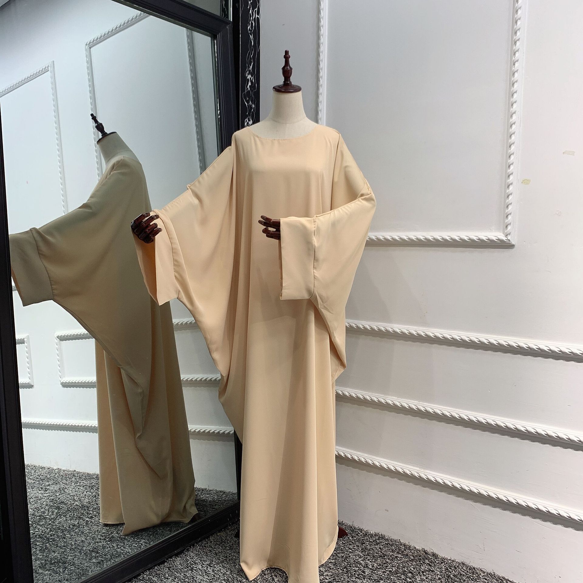 Muslim One Piece Jilbab Prayer Abaya Dress Batwing Sleeves Islamic Clothing Dubai Saudi Turkish Modesty Casual Hijab Robe