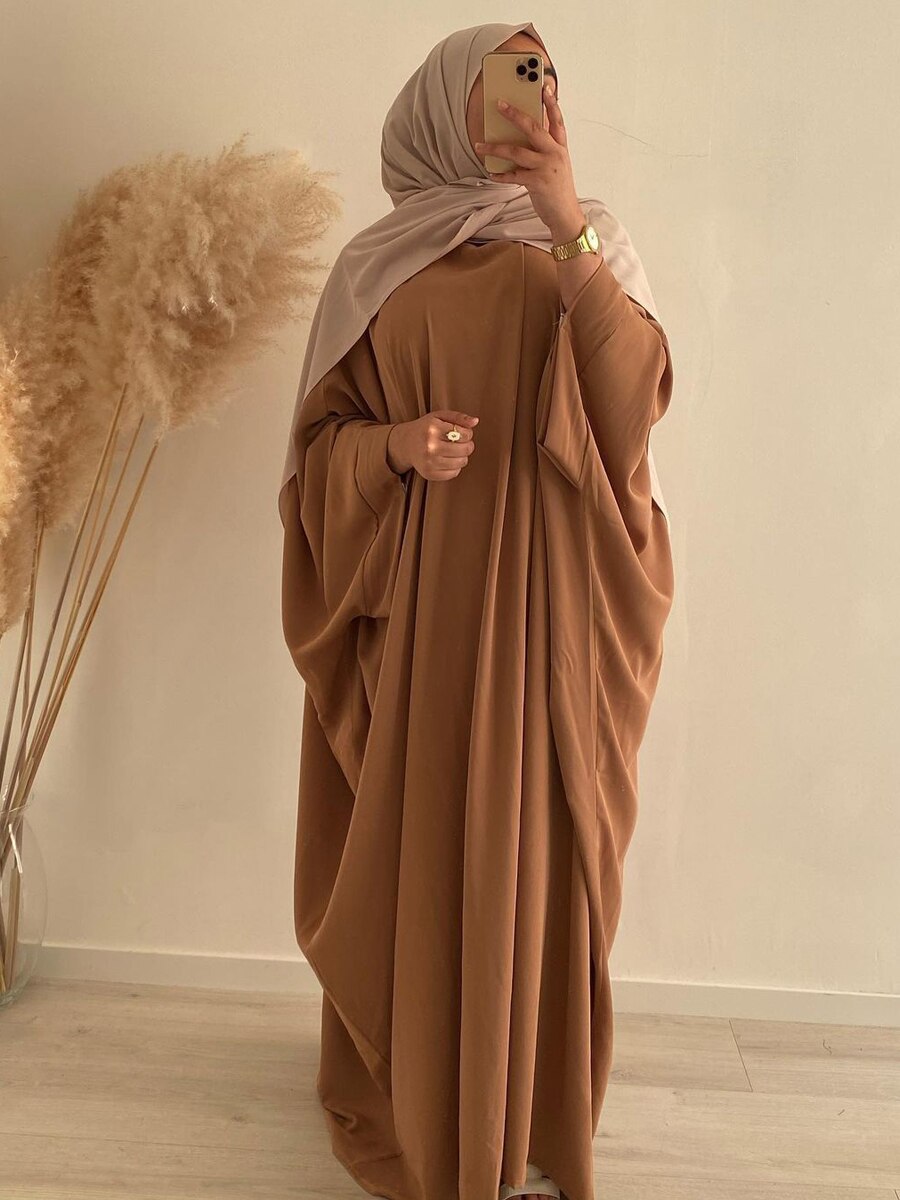Muslim One Piece Jilbab Prayer Abaya Dress Batwing Sleeves Islamic Clothing Dubai Saudi Turkish Modesty Casual Hijab Robe