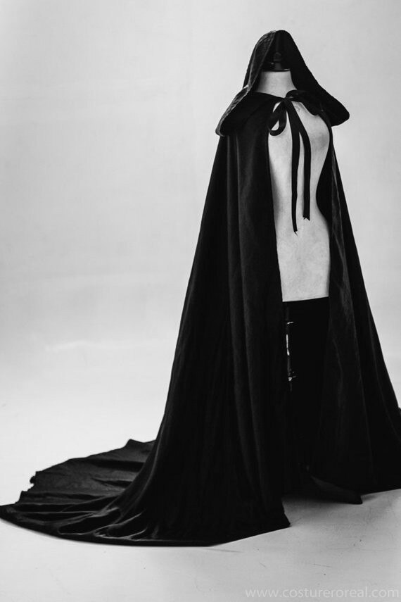 Black Cloak Satin Cape with Large Hood