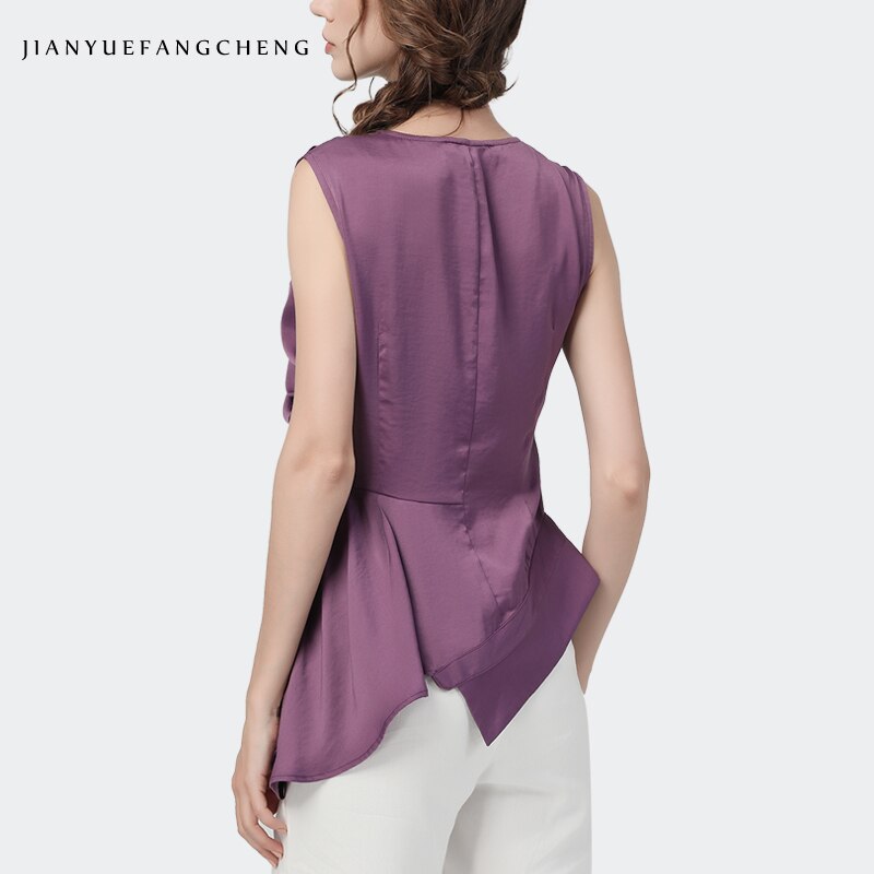 Newest 2020 Summer Women Tops Sleeveless Irregular Pleated Elegant Slim Shirt Fashion Solid Color Female Causal Office Blouses